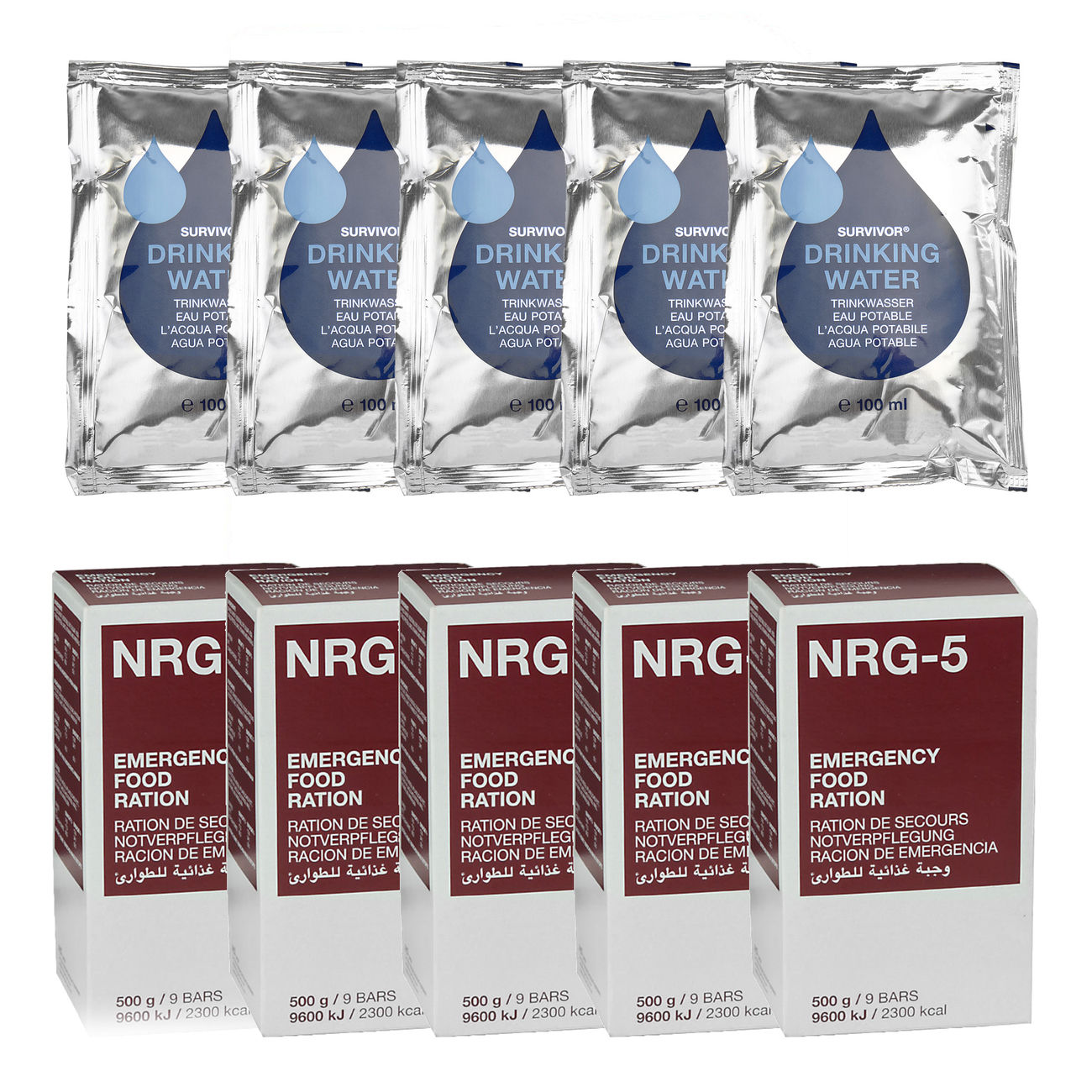 Notvorsorge NRG-5 Notration 5er Pack + Trinkwasser Emergency 25er