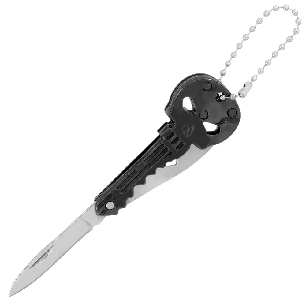 Schlüsselanhänger Skull schwarz mit Messer und Flaschenöffner kaufen