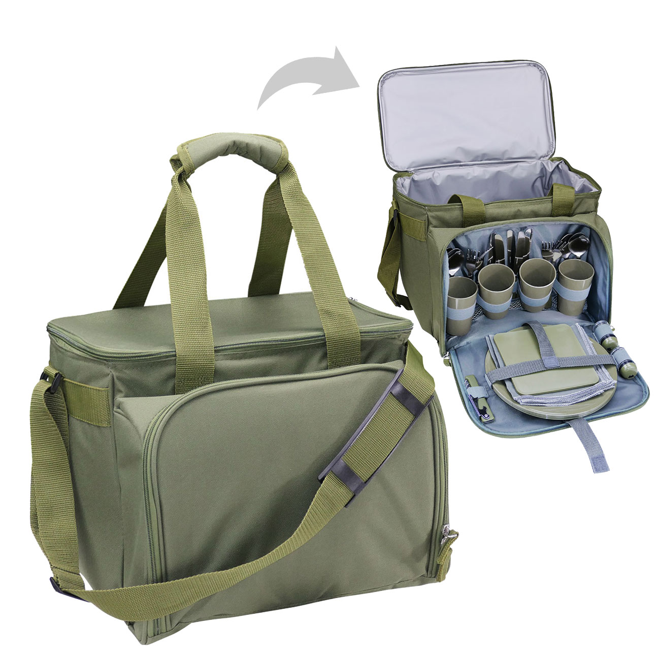 Commando Industries Kühltasche Cooler Bag 20 Liter mit Picknick-Set oliv  kaufen