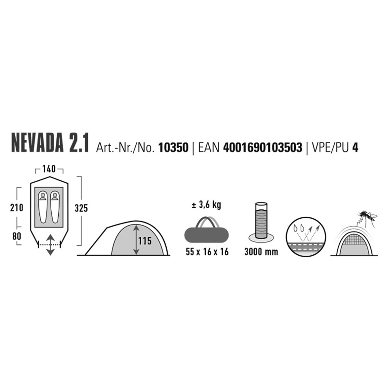 High Peak Zelt Nevada 2.1 dunkelgrn fr max. 2 Personen Bild 1