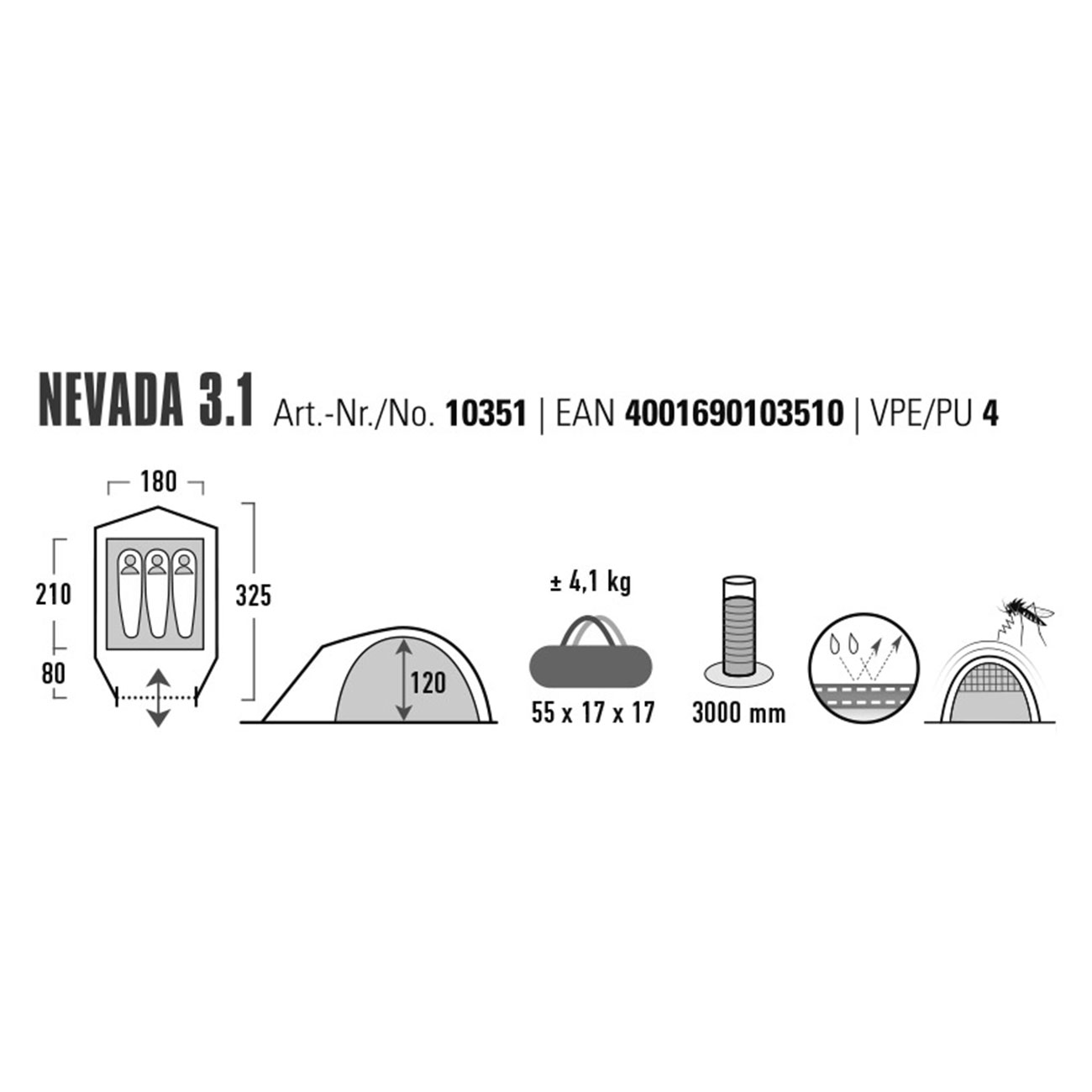 High Peak Zelt Nevada 3.1 dunkelgrn fr max. 3 Personen Bild 1