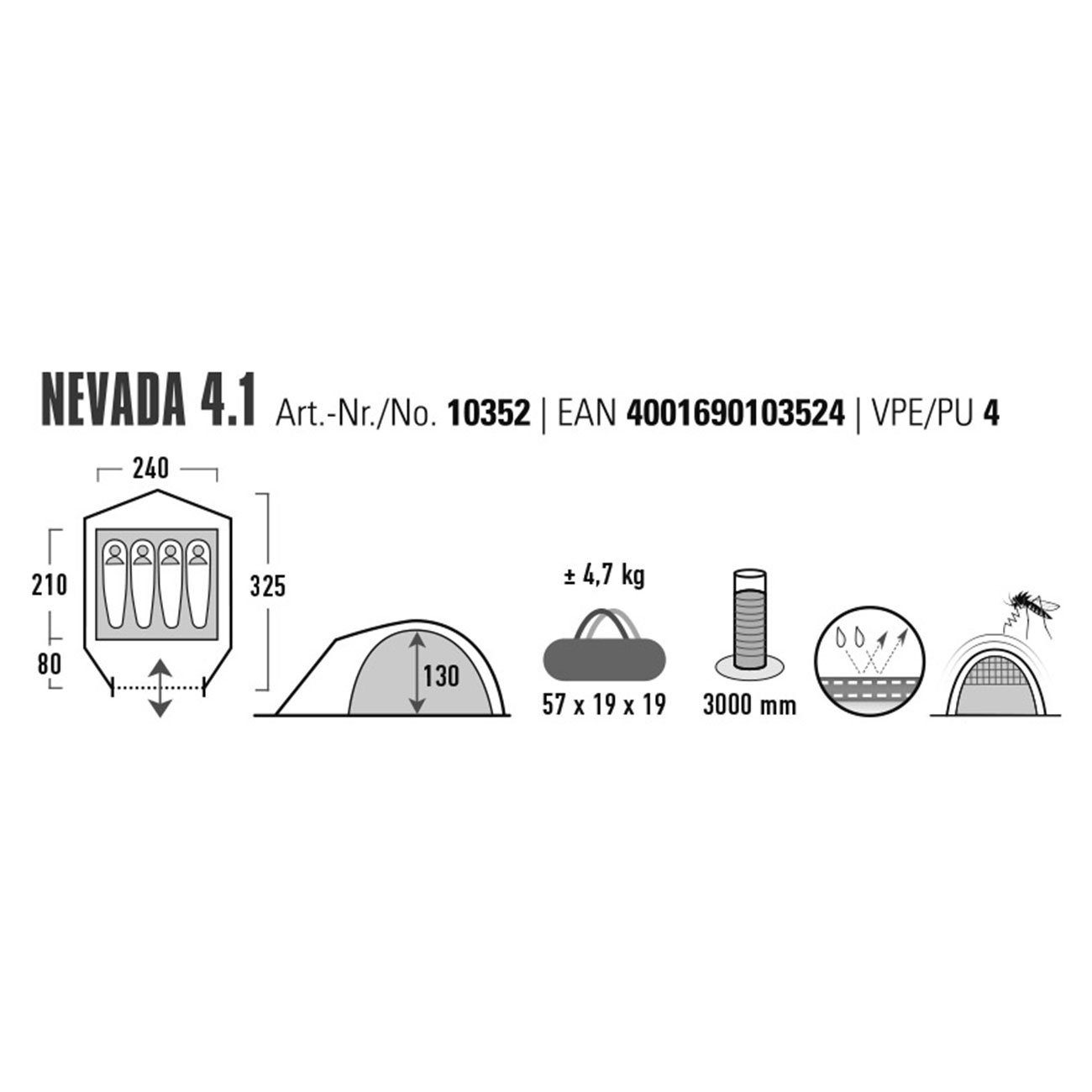 High Peak Zelt Nevada 4.1 dunkelgrn fr max. 4 Personen Bild 1