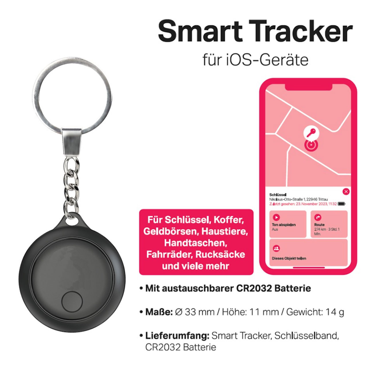 Albrecht Schlsselanhnger Smart Tracker ST-100 Apple Tracker fr iOS Gerte, Bluetooth 5.0 schwarz Bild 2