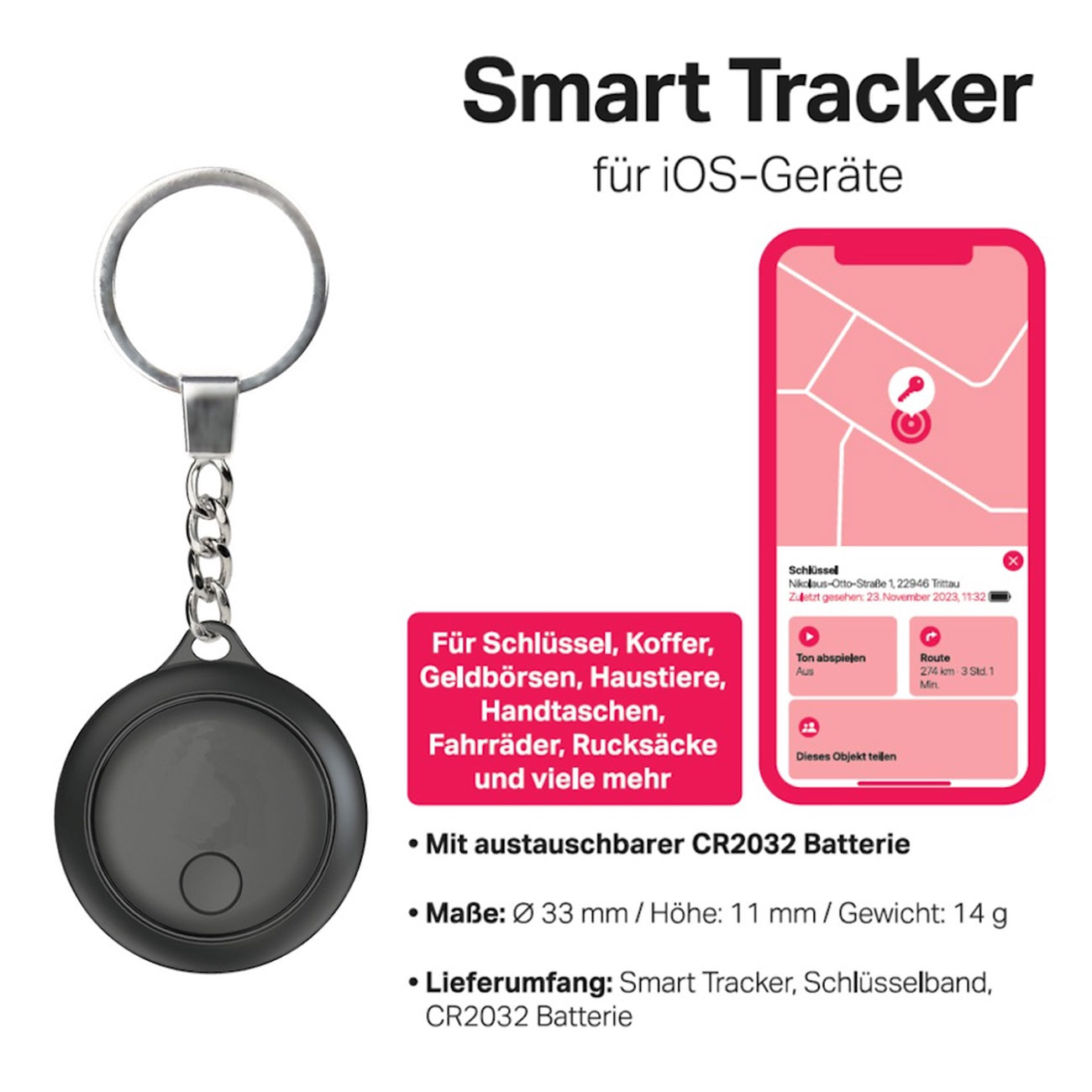 Albrecht Smart Tracker ST-100 wei Apple Tracker fr iOS Gerte, Bluetooth 5.0 Bild 2