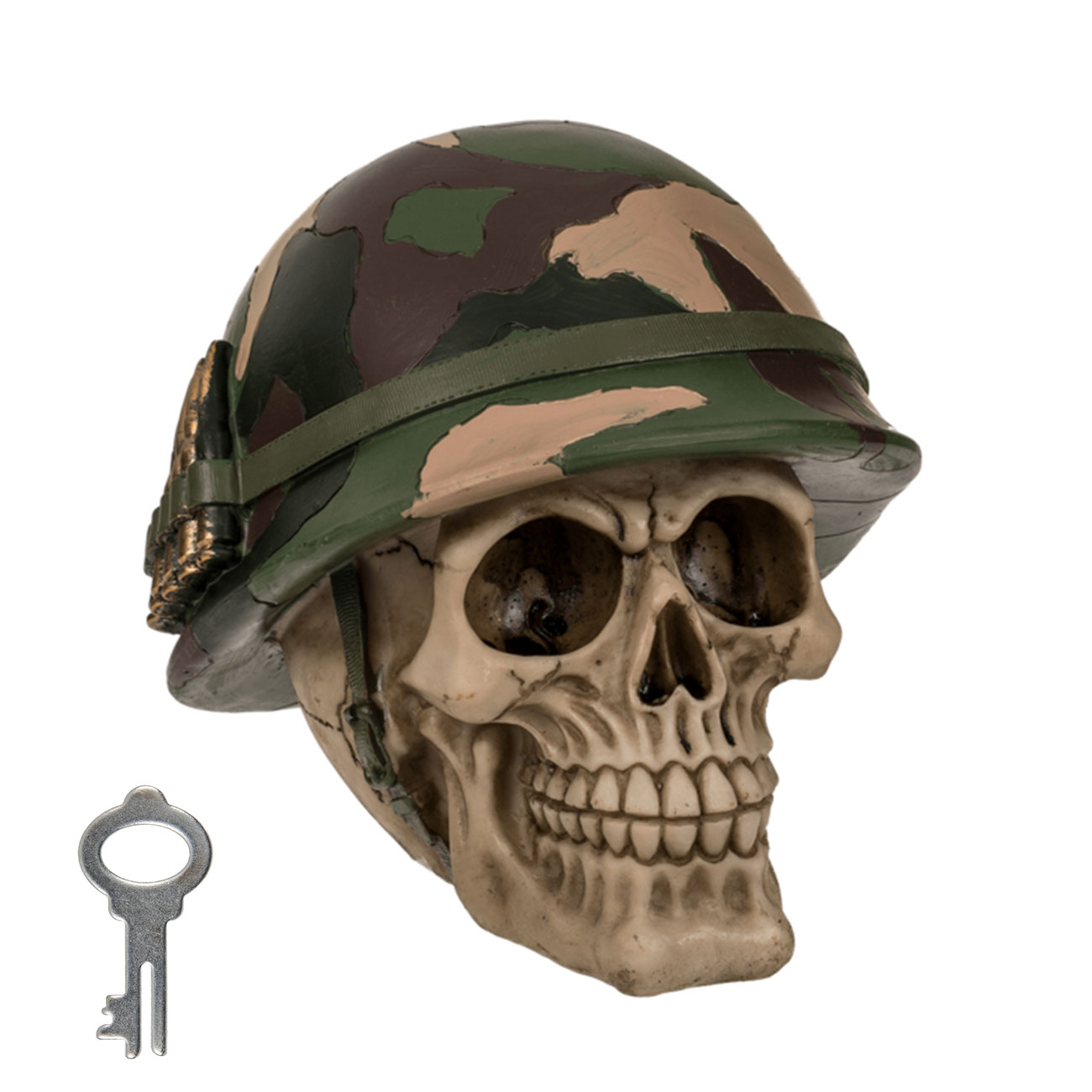 Spardose Totenkopf mit Armyhelm 15 cm inkl. Schlssel