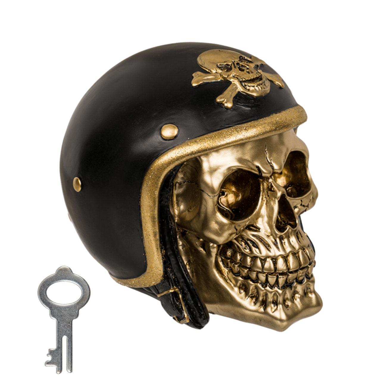 Spardose Totenkopf mit Motorradhelm inkl. Schlssel