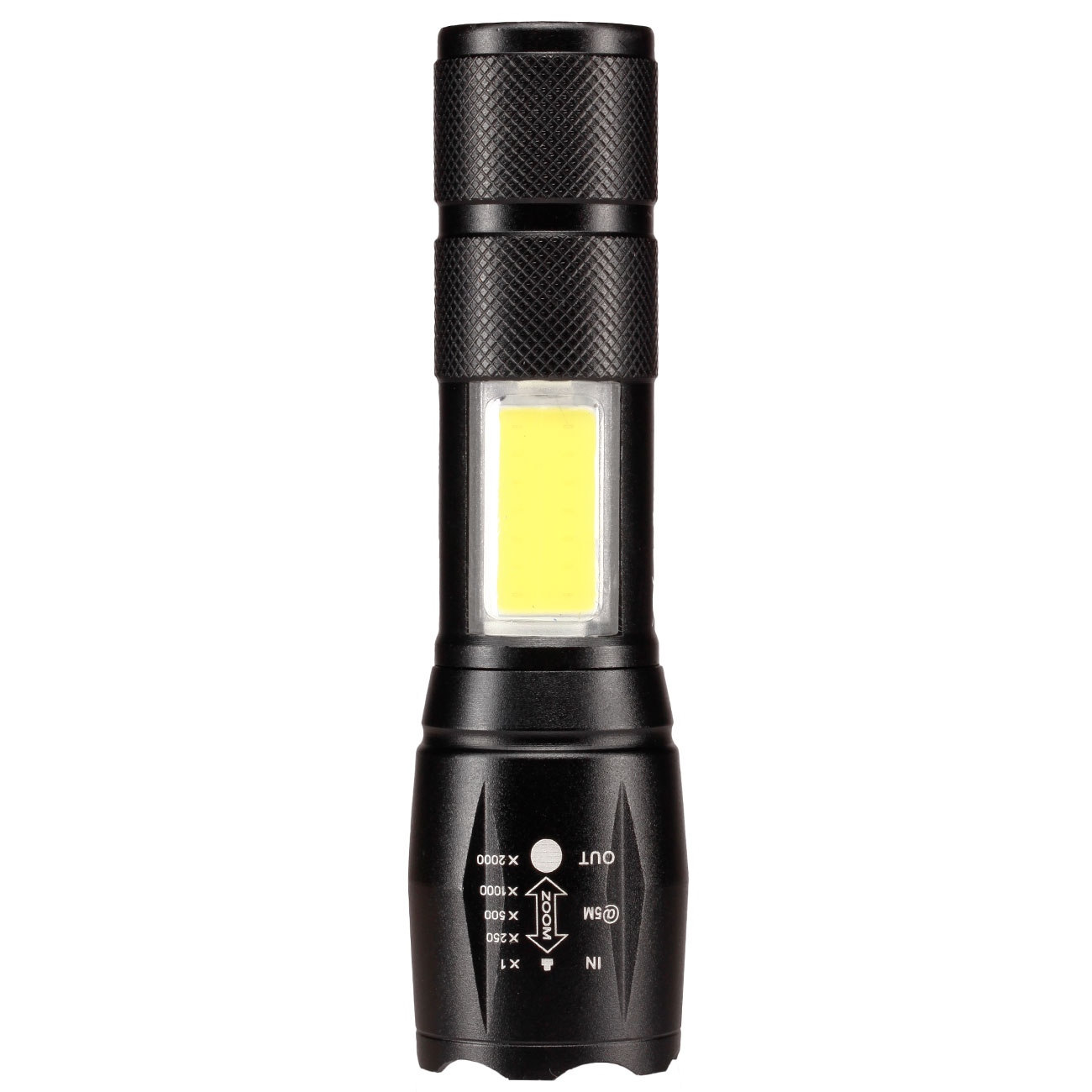 LED-Taschenlampe 2 in 1 mit Zoom und COB LED schwarz inkl. Ladekabel und Lanyard Bild 1