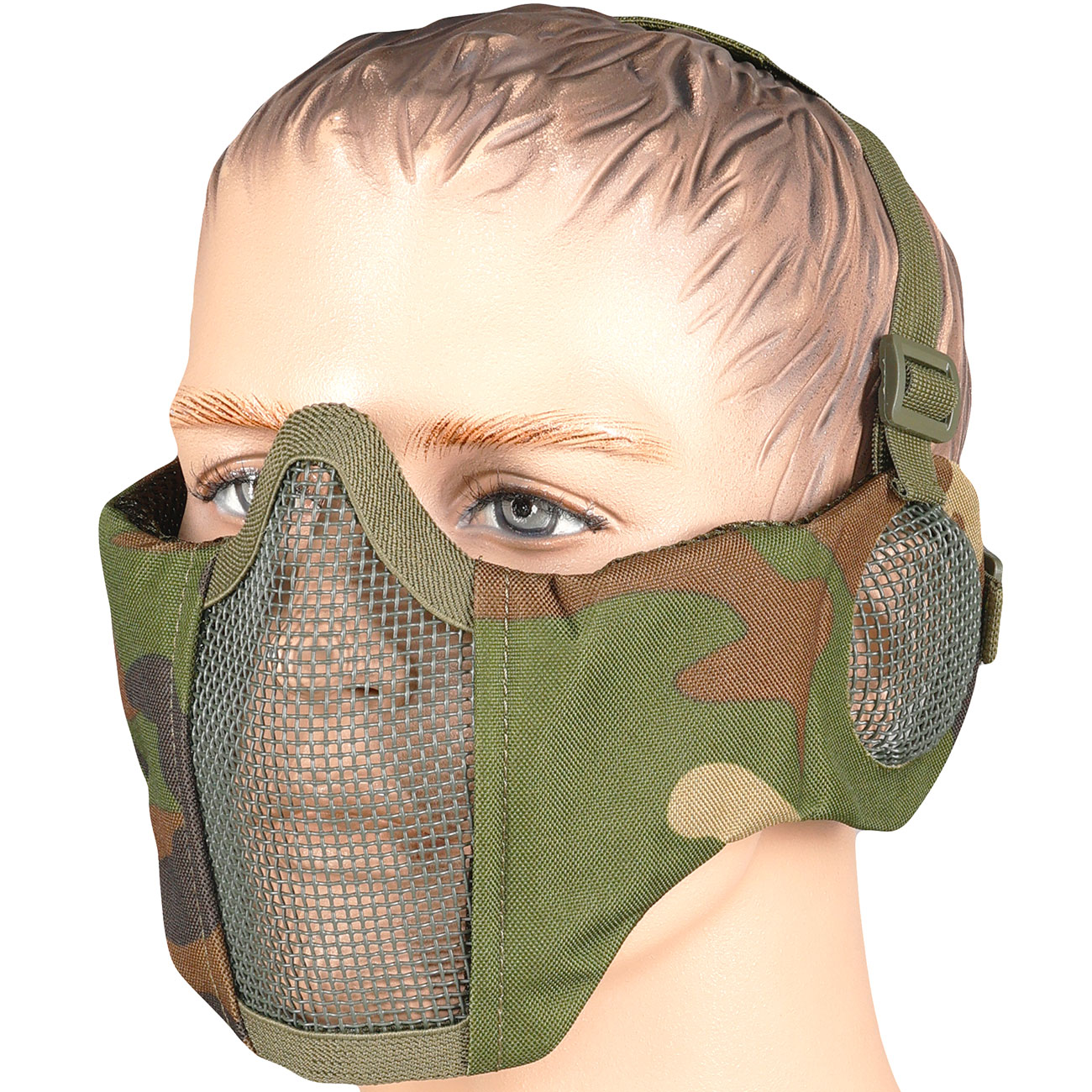 WoSport WST Battlefield Glory Airsoft Gittermaske Lower Face mit Ohrabdeckung woodland