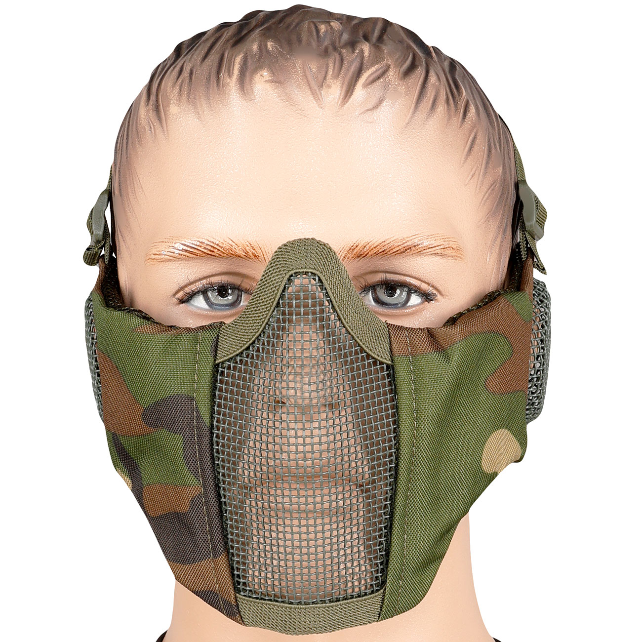 WoSport WST Battlefield Glory Airsoft Gittermaske Lower Face mit Ohrabdeckung woodland Bild 1