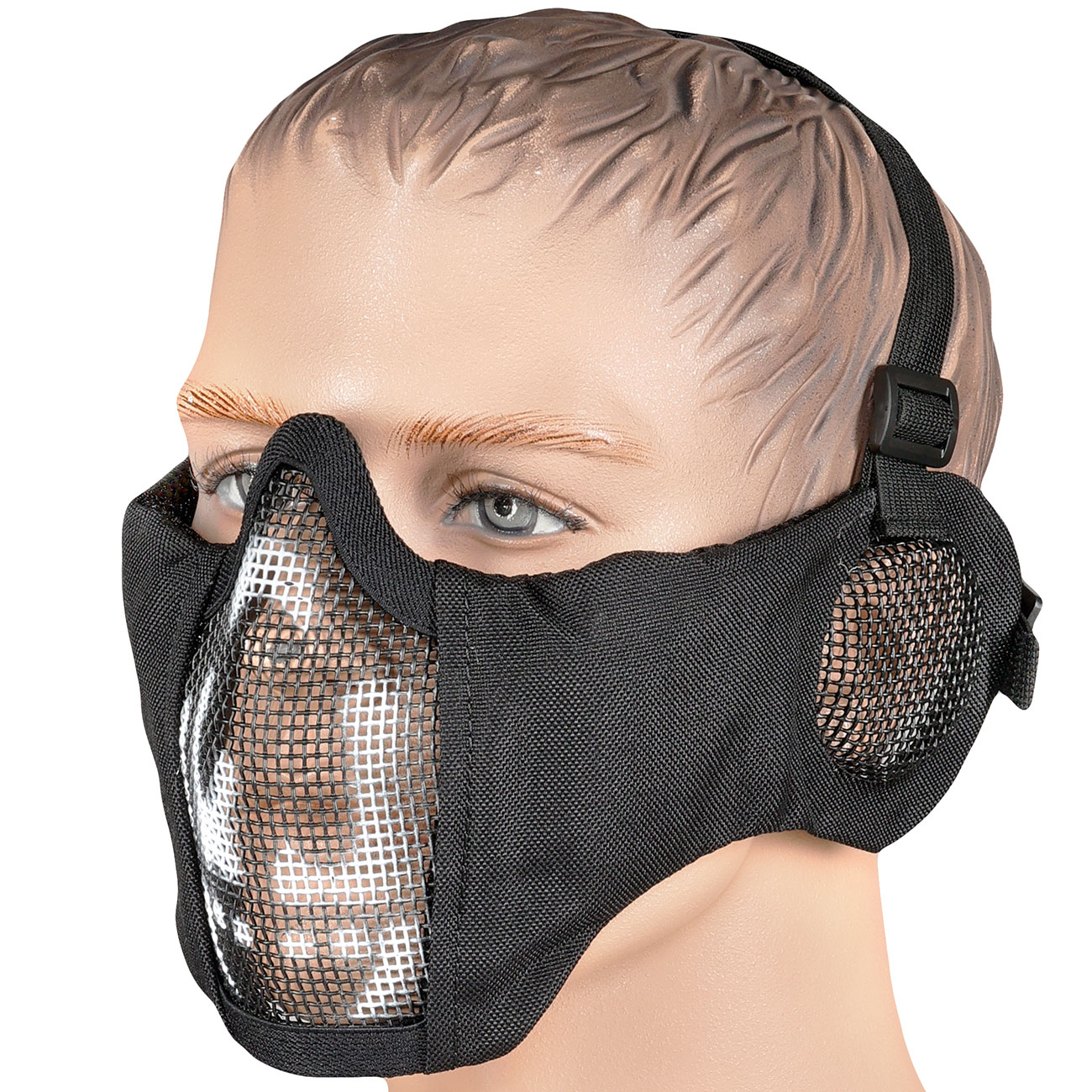 WoSport WST Battlefield Glory Airsoft Gittermaske Lower Face mit Ohrabdeckung Black Skull