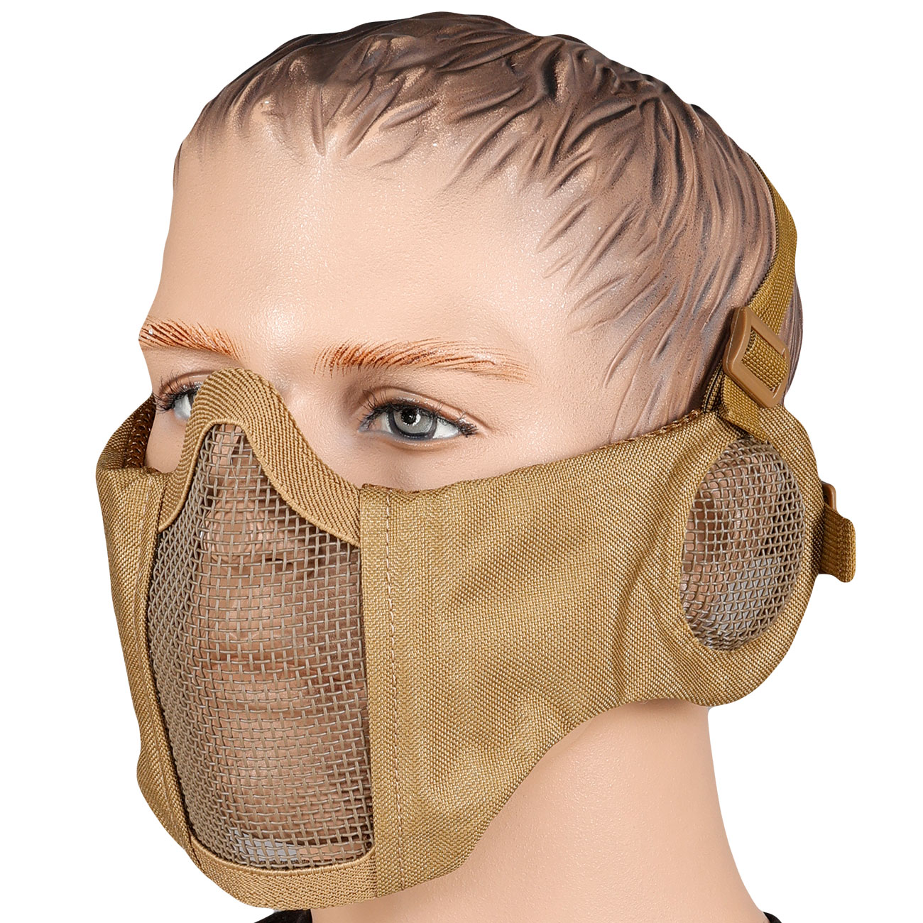 WoSport WST Battlefield Glory Airsoft Gittermaske Lower Face mit Ohrabdeckung tan