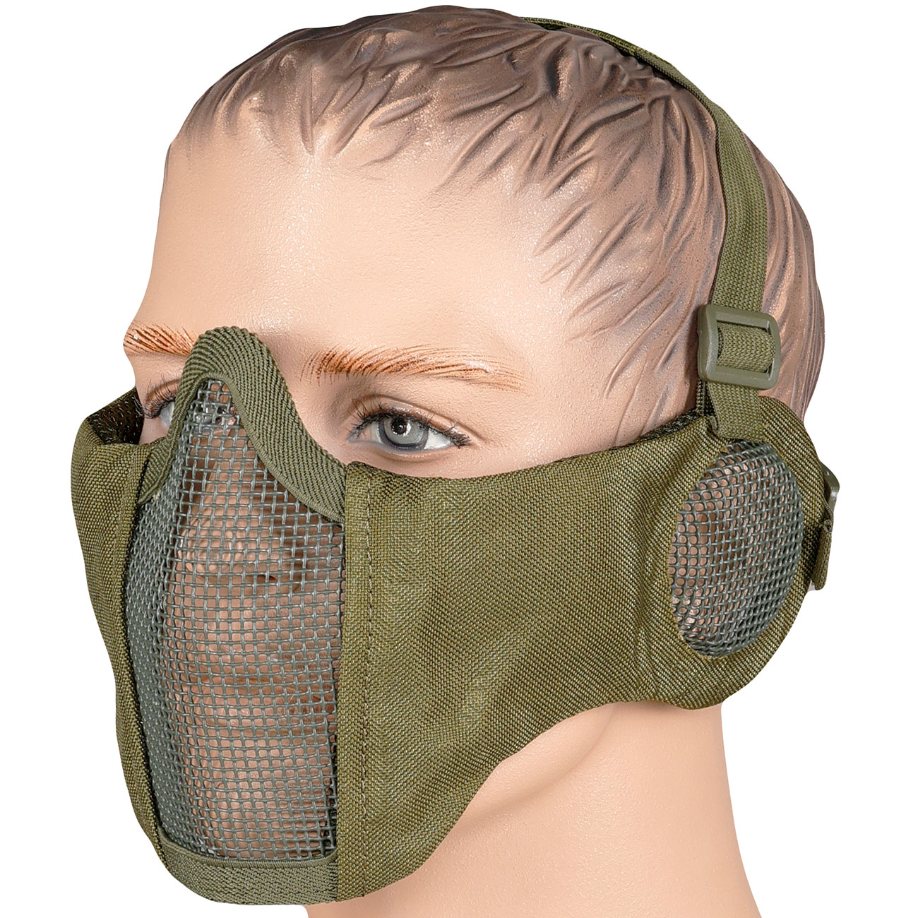 WoSport WST Battlefield Glory Airsoft Gittermaske Lower Face mit Ohrabdeckung oliv