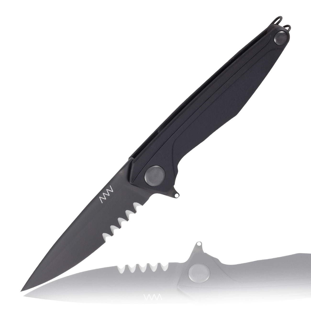 ANV Knives Einhandmesser Z300 mit Sgezahnung Sleipner Stahl Alu Griffstck schwarz inkl. Grtelclip