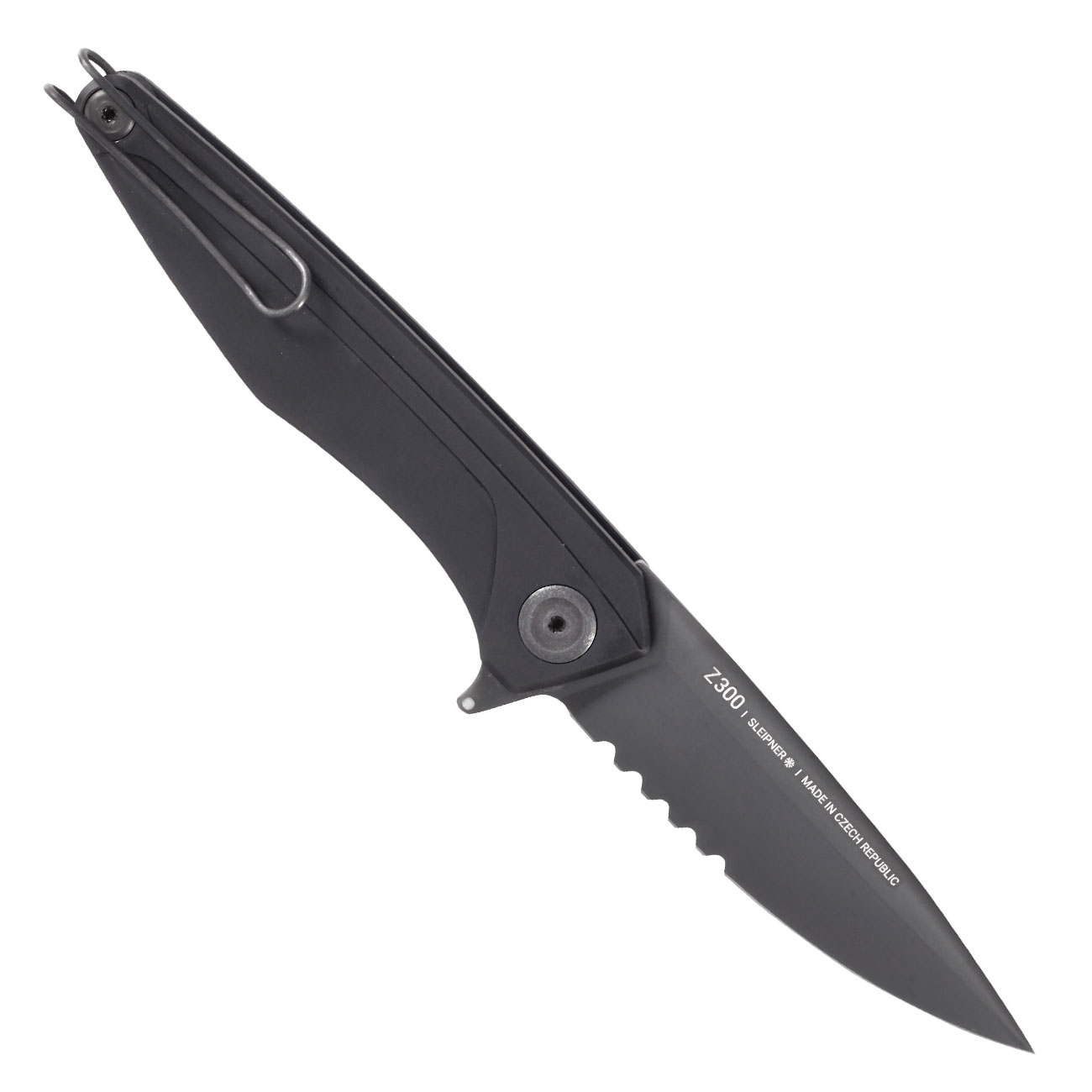 ANV Knives Einhandmesser Z300 mit Sgezahnung Sleipner Stahl Alu Griffstck schwarz inkl. Grtelclip Bild 1