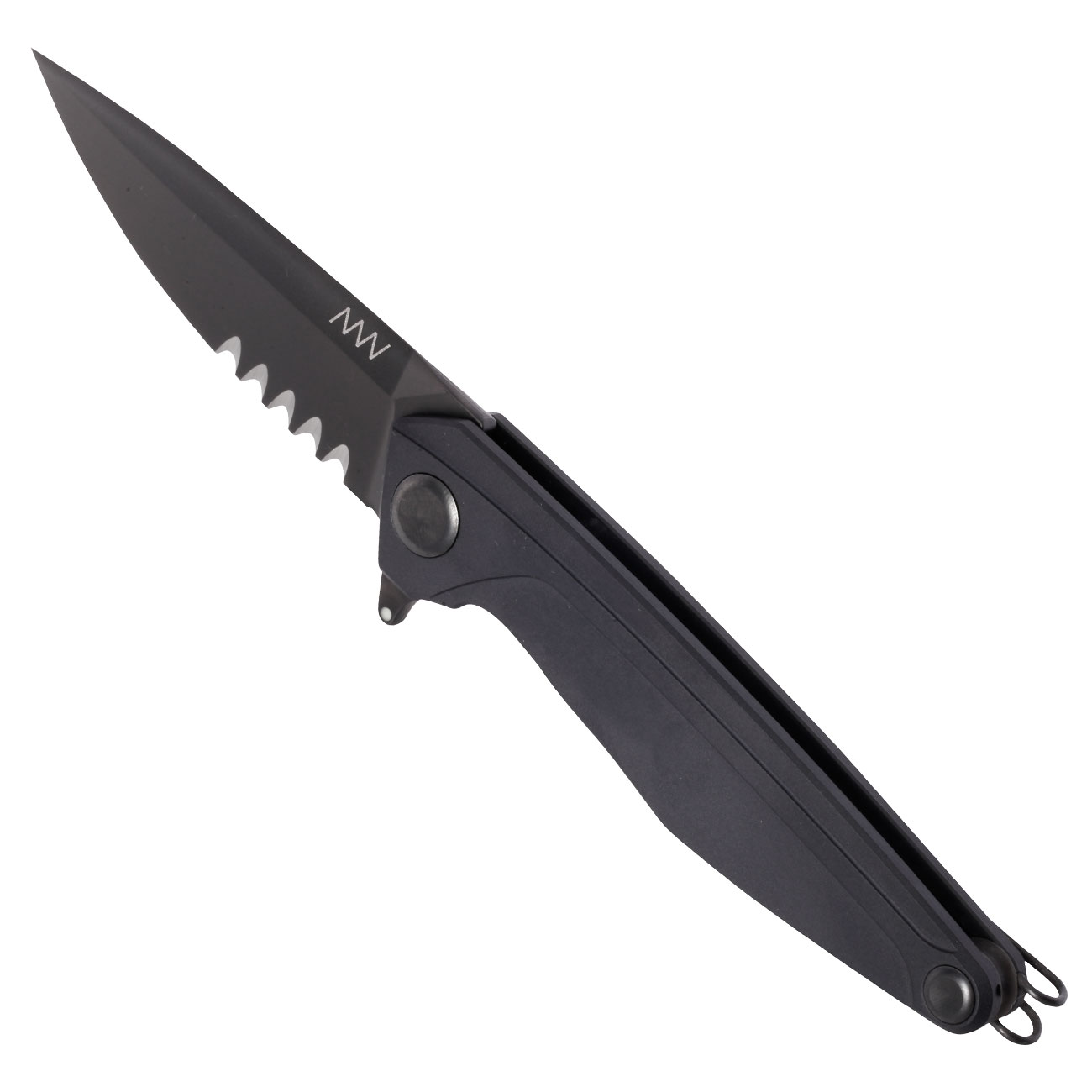 ANV Knives Einhandmesser Z300 mit Sgezahnung Sleipner Stahl Alu Griffstck schwarz inkl. Grtelclip Bild 6