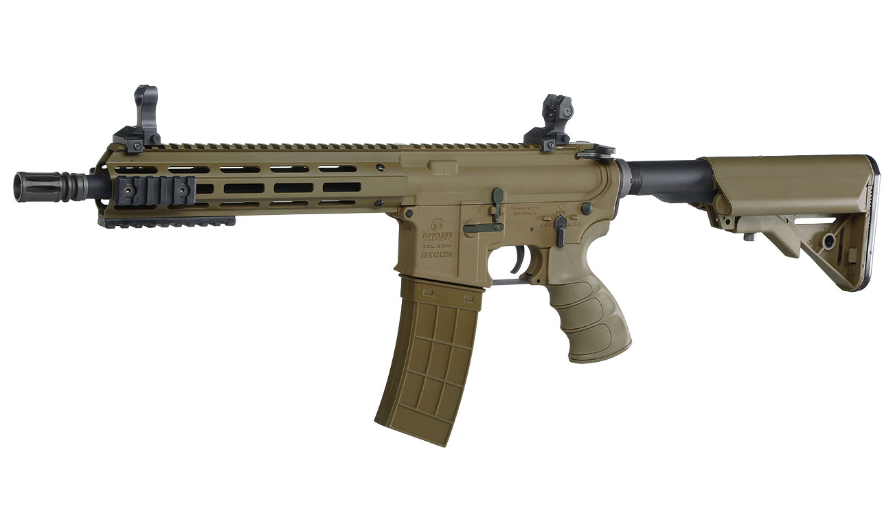 Versandrcklufer Tippmann M4 Recon CQB 9.5 Zoll M-LOK Polymer S-AEG 6mm BB Tan