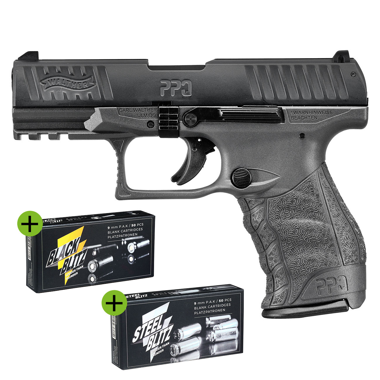 Walther PPQ M2 Schreckschuss Pistole 9mm P.A.K. Cerakote Tungsten Gray Sondermodell inkl. 100 Schuss Platzpatronen