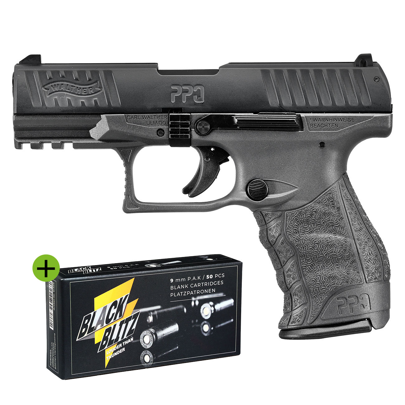 Walther PPQ M2 Schreckschuss Pistole 9mm P.A.K. Cerakote Tungsten Gray Sondermodell inkl. 50 Schuss Black Blitz GRATIS