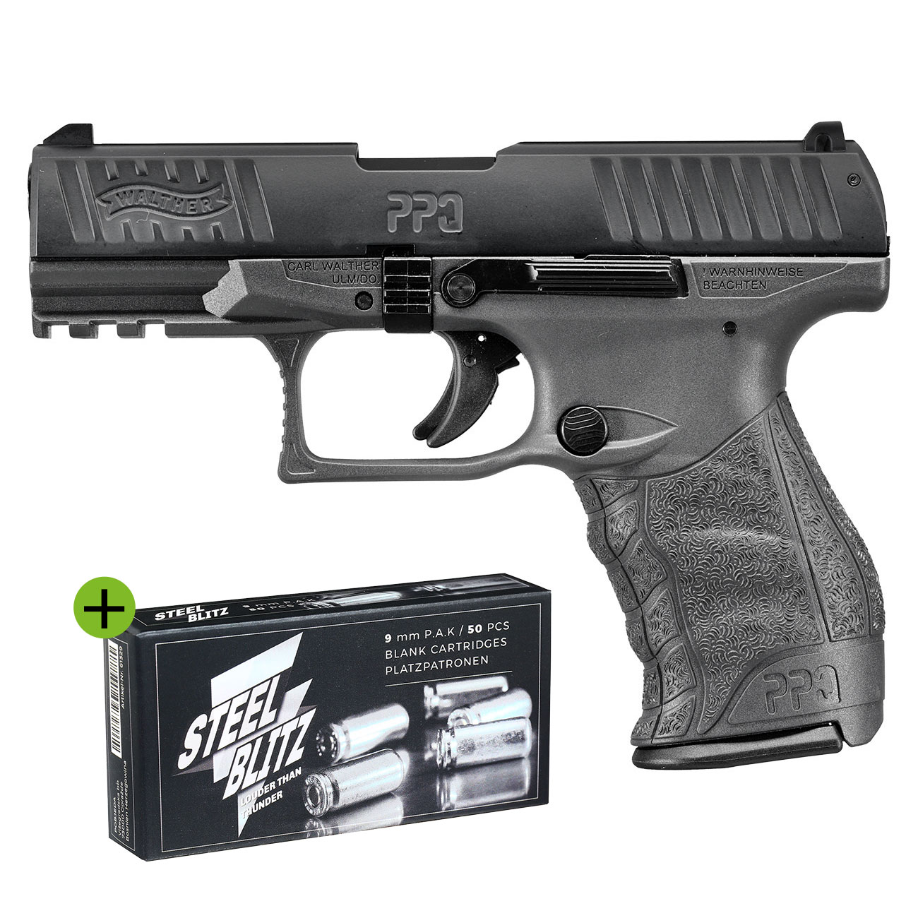 Walther PPQ M2 Schreckschuss Pistole 9mm P.A.K. Cerakote Tungsten Gray Sondermodell inkl. 50 Schuss Steel Blitz GRATIS