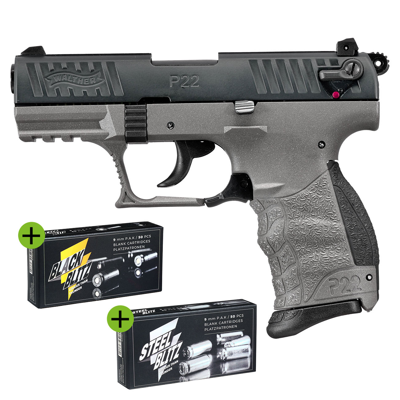 Walther P22Q Schreckschuss Pistole 9mm P.A.K. Cerakote Meteor Gray Sondermodell inkl. 100 Schuss Platzpatronen