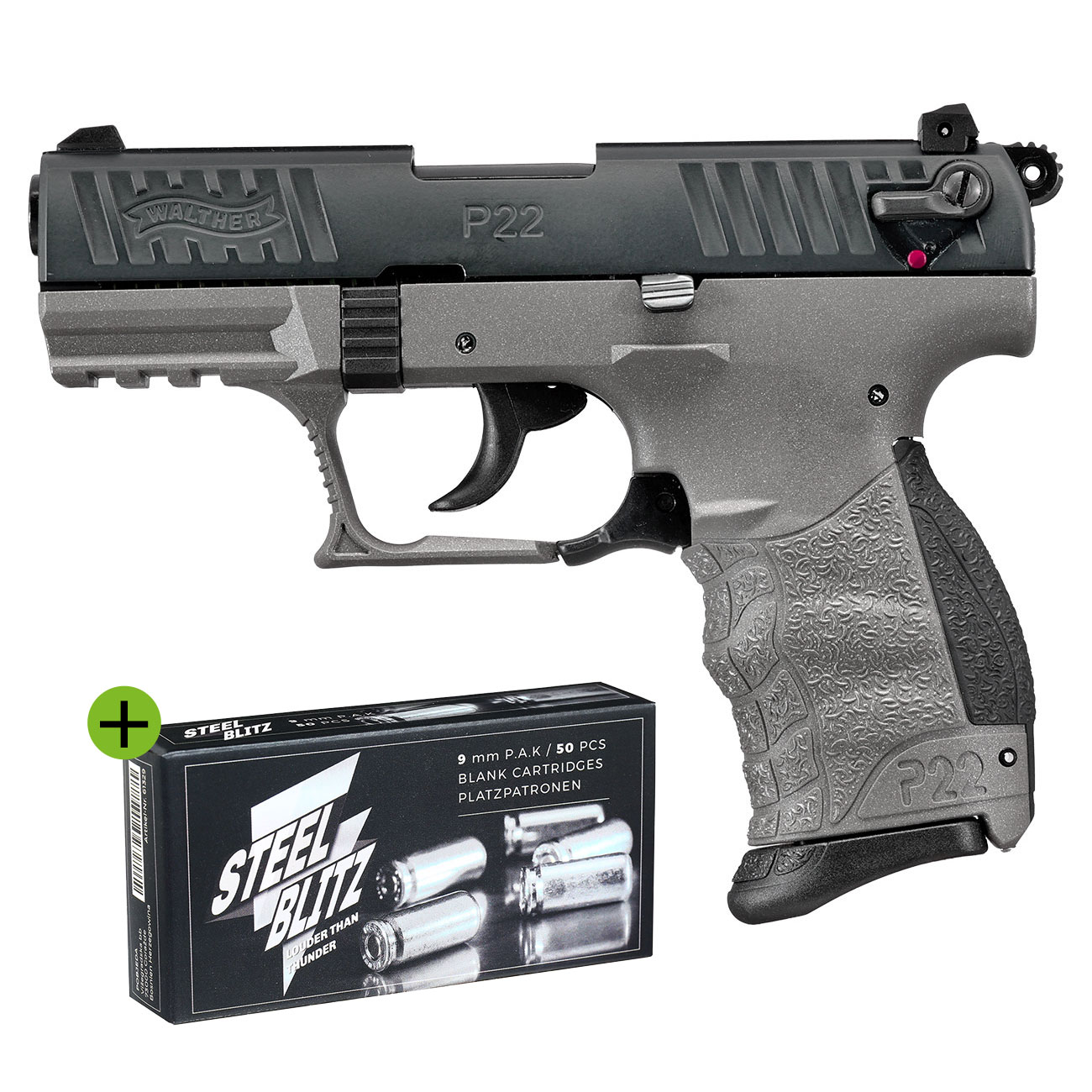 Walther P22Q Schreckschuss Pistole 9mm P.A.K. Cerakote Meteor Gray Sondermodell inkl. 50 Schuss Steel Blitz GRATIS