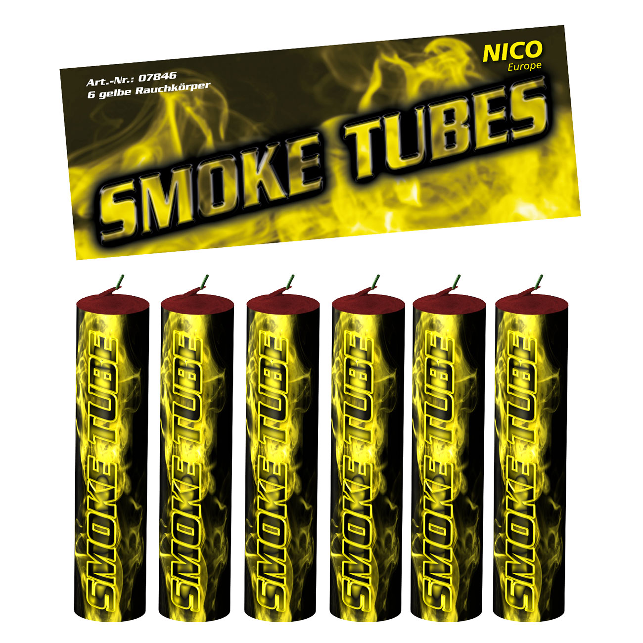 Nico Feuerwerk Smoke Tube 6 Stck gelb