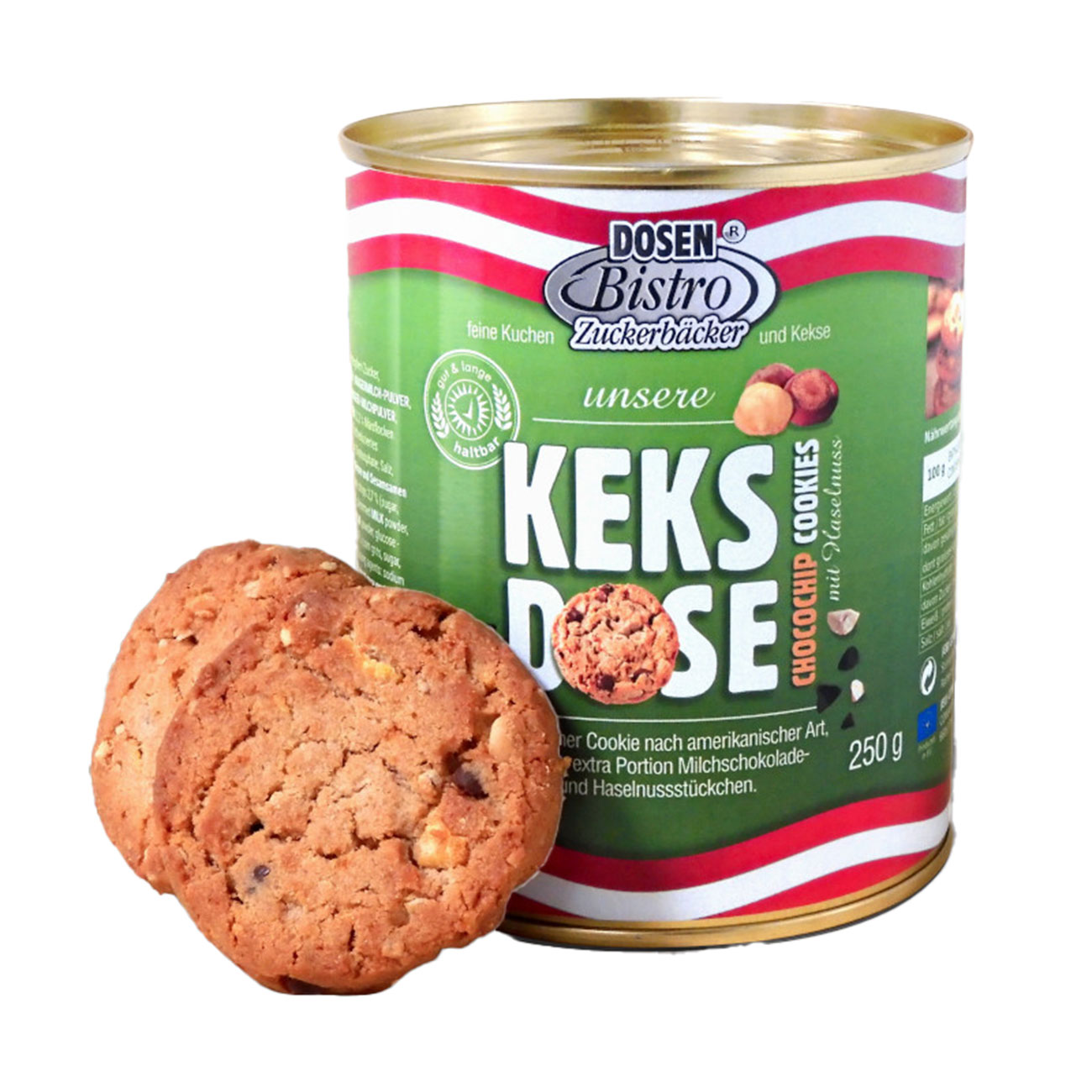 DosenBistro Keksdose Cookies mit Haselnuss und Choco-Chips 250g Dose