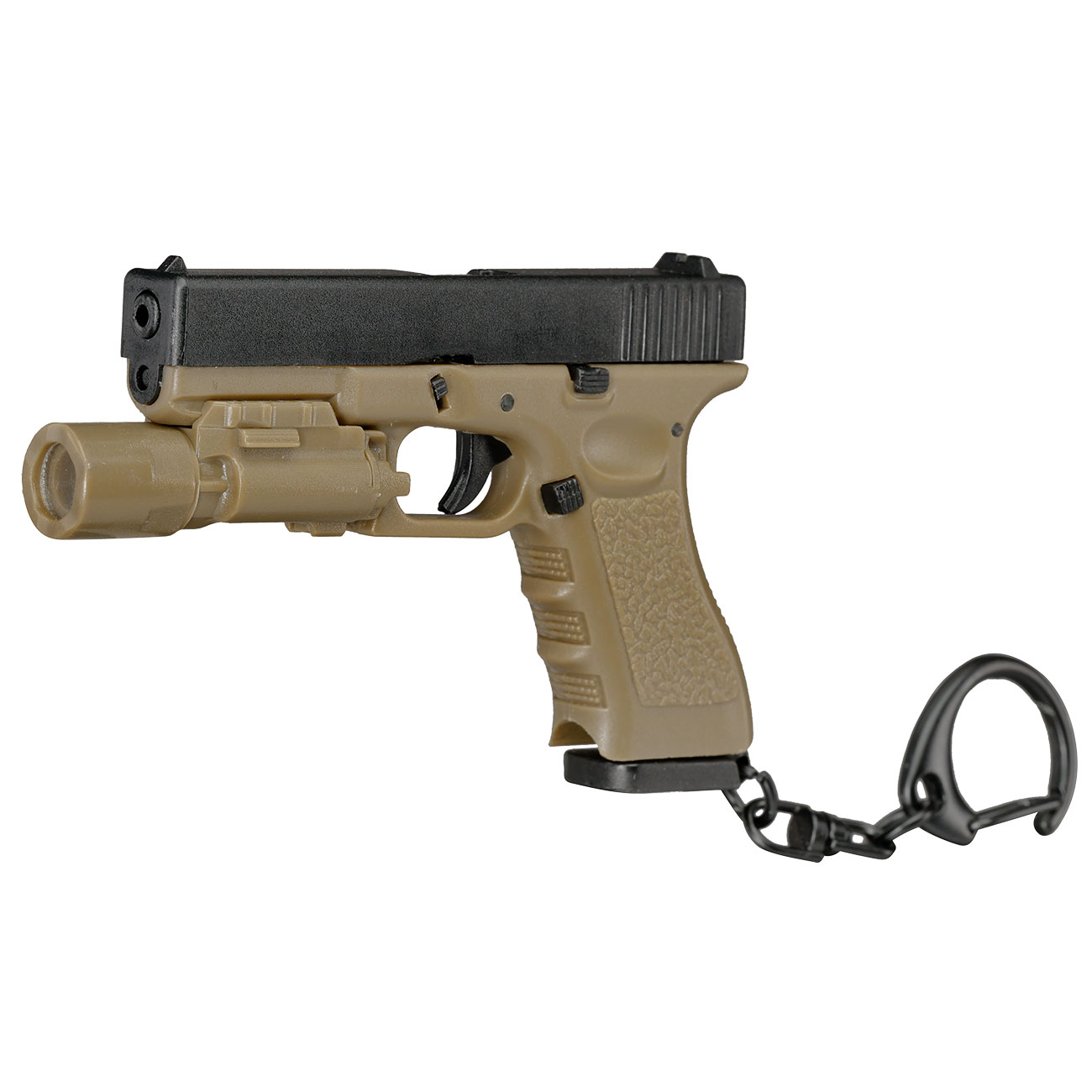 WoSport Schlsselanhnger G17 Pistole mit Lampe 1:4 Miniaturmodell tan/schwarz