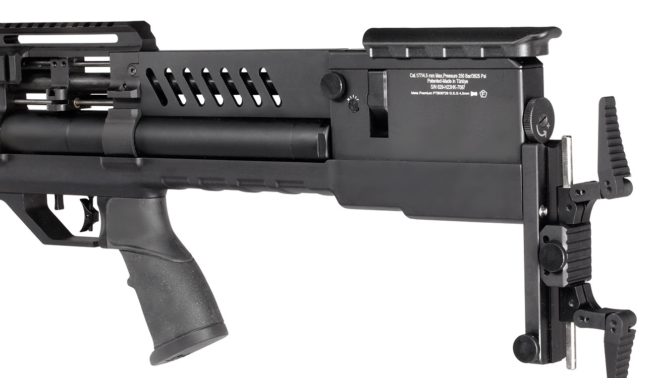 Reximex Meta Premium Pressluftgewehr 4,5mm Diabolo schwarz inkl. 2 x 14-Schuss Magazin, One-Shot-Tray und Waffenkoffer Bild 7