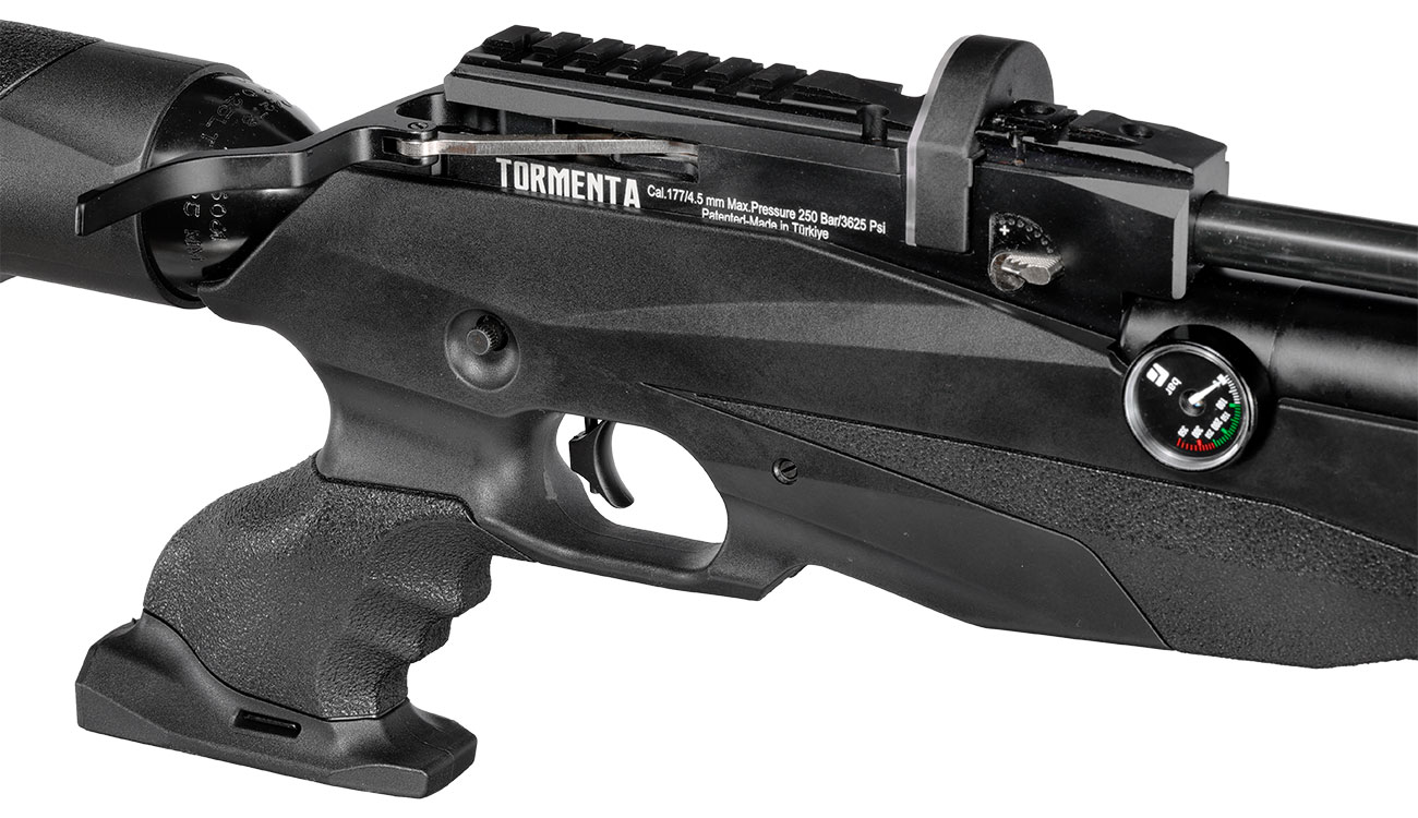 Reximex Tormenta Pressluftgewehr PCP Kal. 4,5mm Diabolo schwarz inkl. 2 x 14-Schuss Magazin und Einzelschussadapter Bild 10
