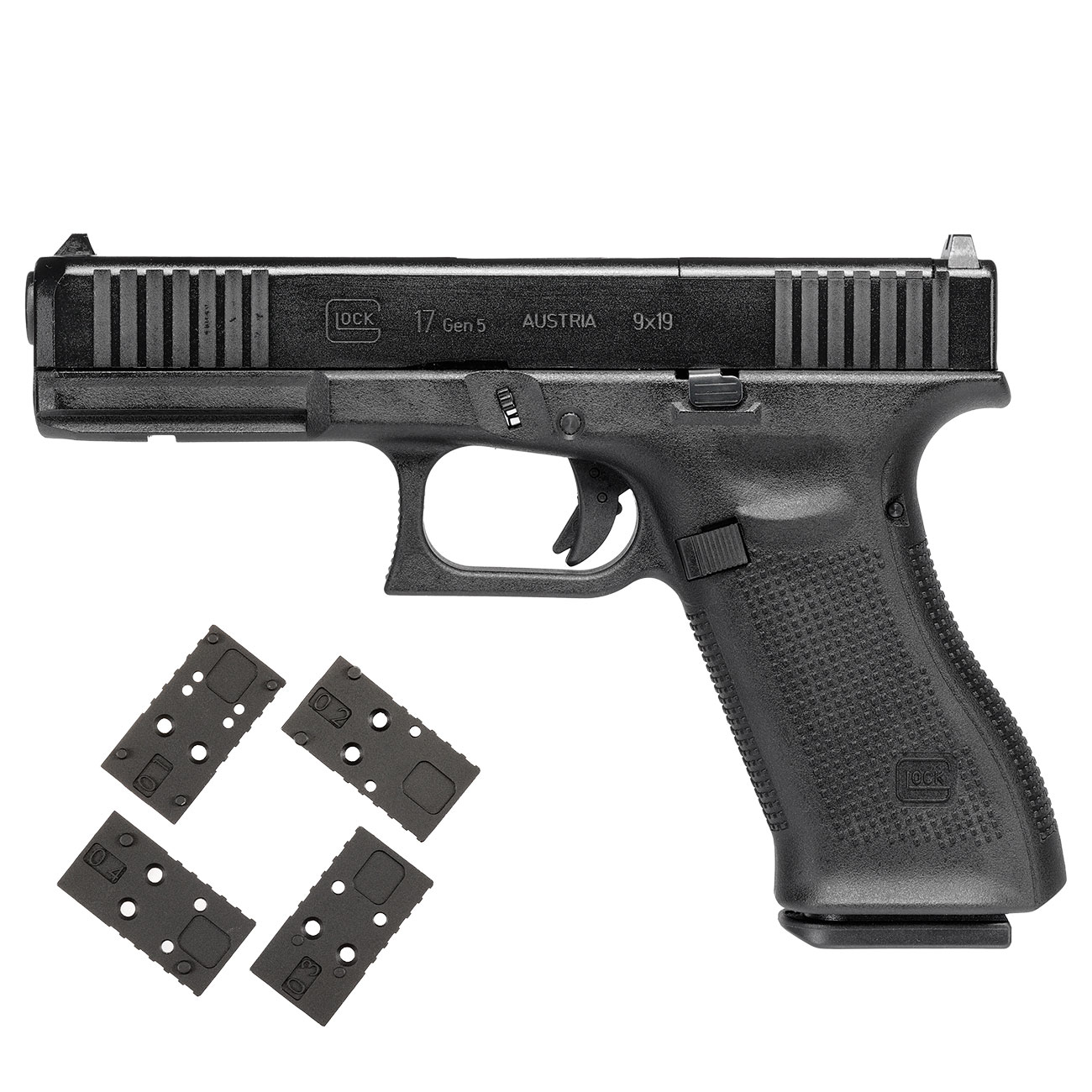 Glock 17 Gen5 MOS CO2 Luftpistole Kal. 4,5mm BB Blowback Metallschlitten schwarz inkl. Red-Dot Adapterplatten