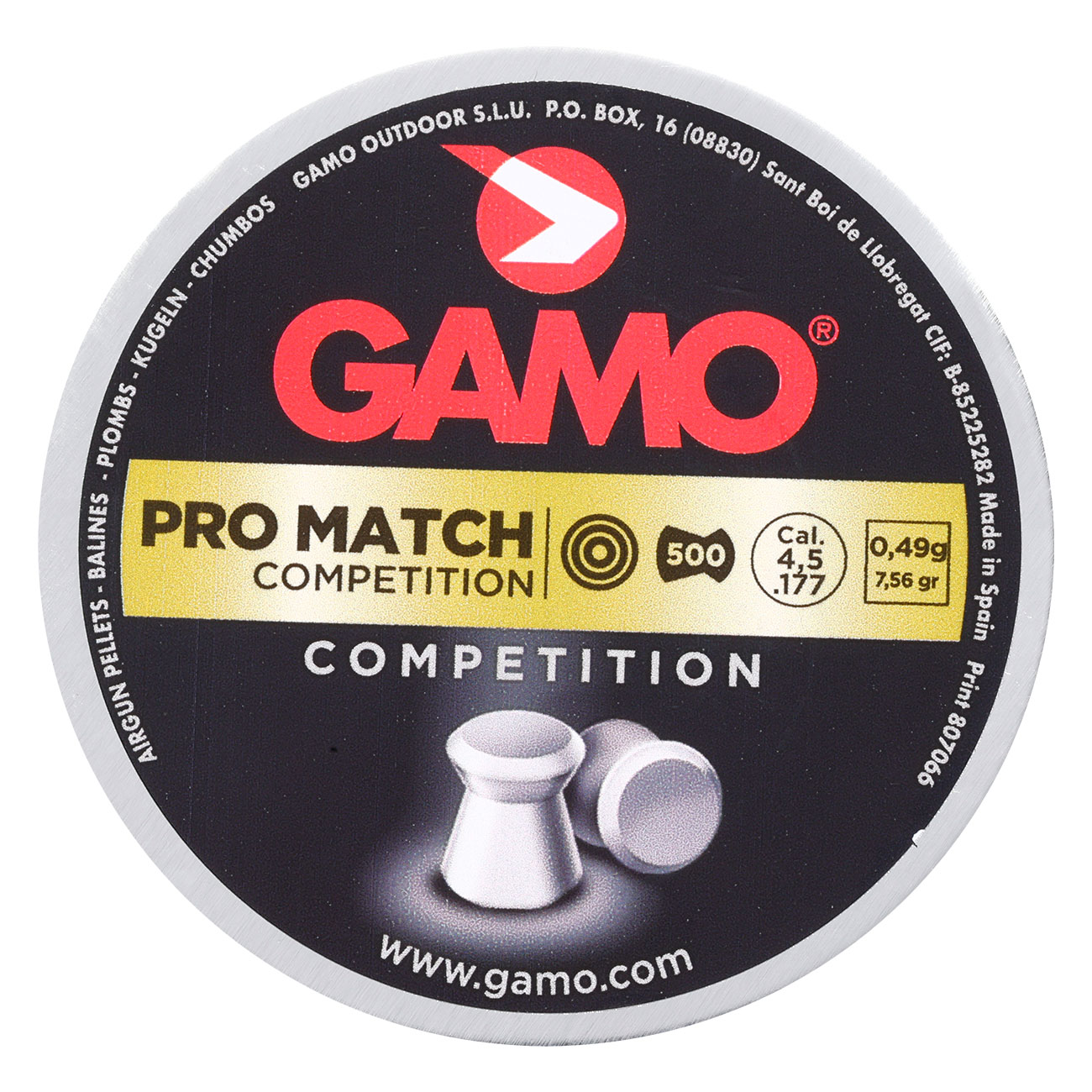 Gamo Flachkopf Diabolos Pro Match Competition Kal. 4,5mm 0,49g 500er Dose Bild 3