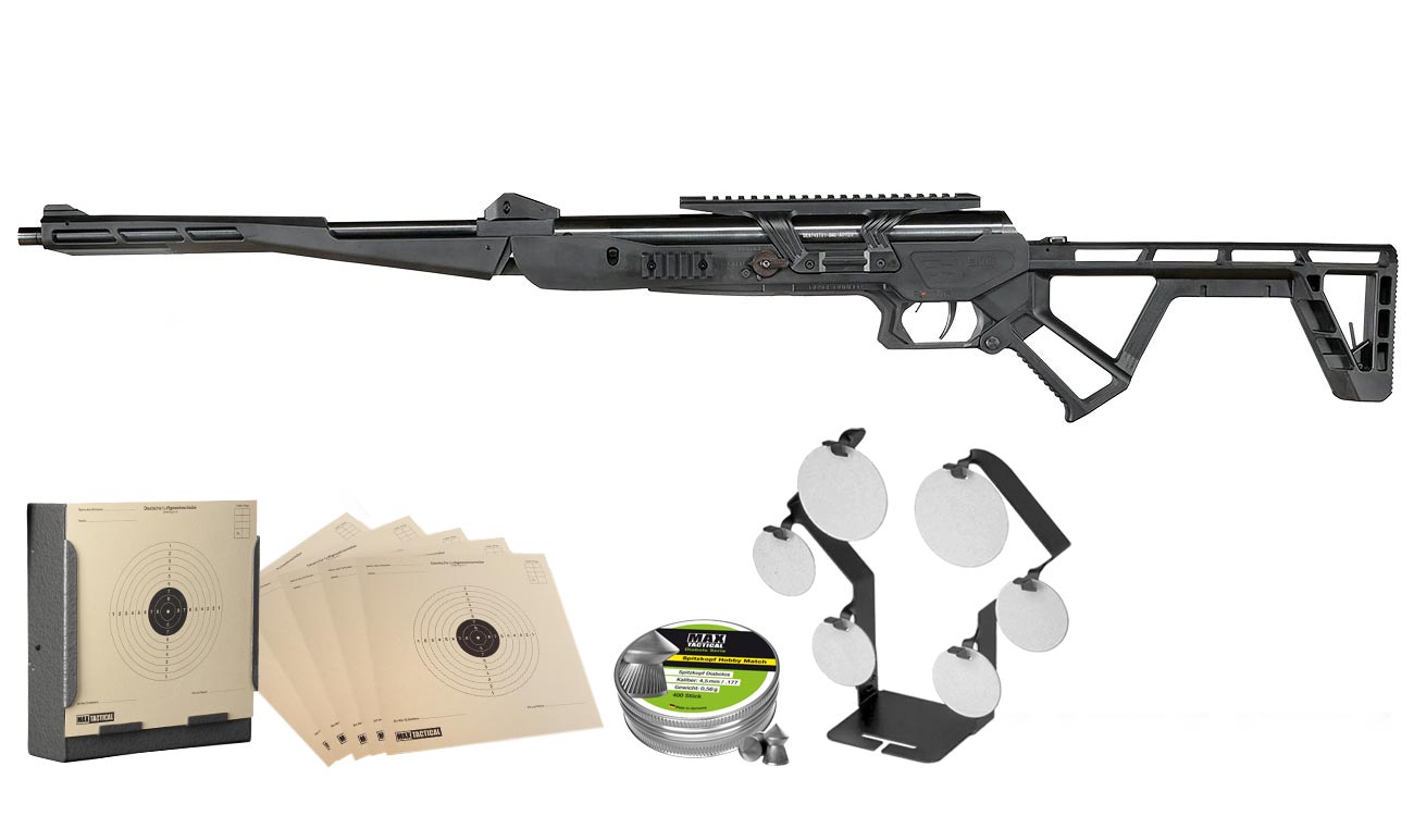 Black Bunker BM8 faltbares Survival Air Gun Luftgewehr SET + Kugeln + Kugelkasten + Scheiben  + WoSport Target