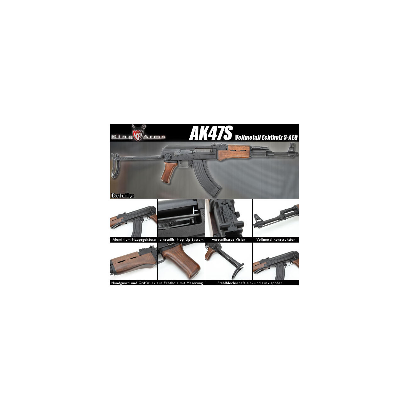 King Arms AK47S Vollmetall Echtholz S-AEG 6mm BB Versandrcklufer