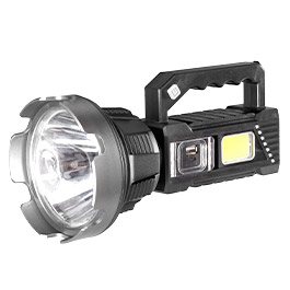 LED-Handscheinwerfer mit Powerbankfunktion akkubetrieben schwarz inkl. Stativ, USB-Ladekabel und Tragegurt