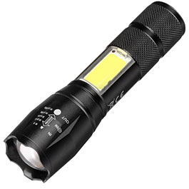 LED-Taschenlampe 2 in 1 mit Zoom und COB LED schwarz inkl. Ladekabel und Lanyard