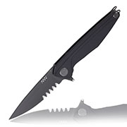 ANV Knives Einhandmesser Z300 mit Sgezahnung Sleipner Stahl Alu Griffstck schwarz inkl. Grtelclip