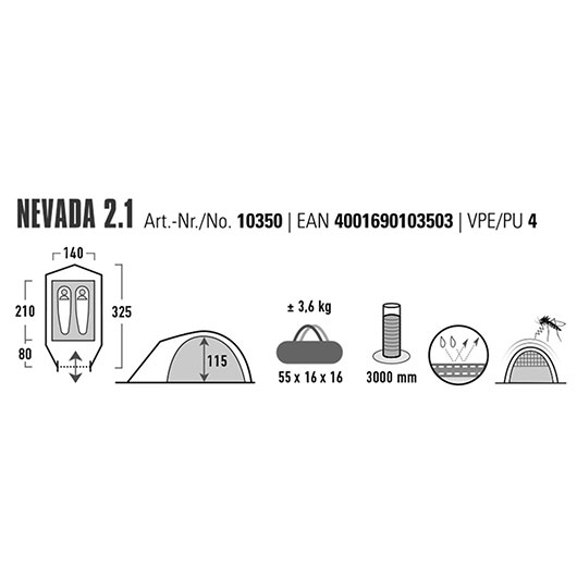 High Peak Zelt Nevada 2.1 dunkelgrn fr max. 2 Personen Bild 1