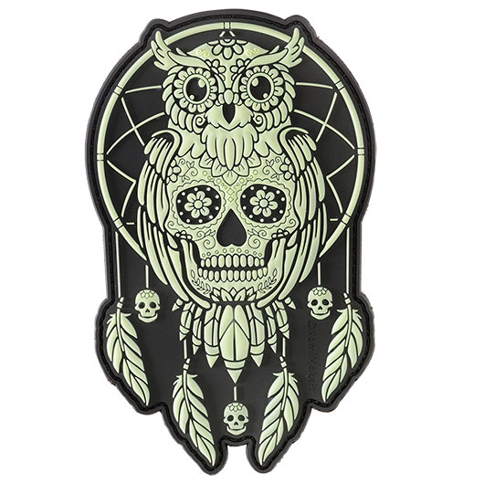 JTG 3D Rubber Patch mit Klettflche Calavera Owl Dreamcatcher nachleuchtend