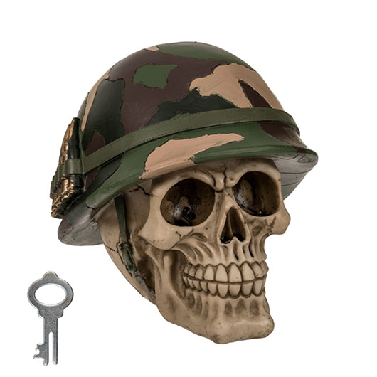 Spardose Totenkopf mit Armyhelm 15 cm inkl. Schlssel