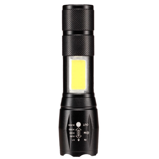 LED-Taschenlampe 2 in 1 mit Zoom und COB LED schwarz inkl. Ladekabel und Lanyard Bild 1