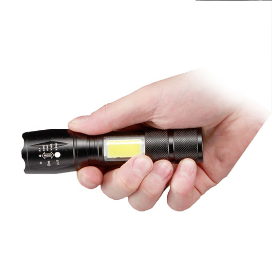 LED-Taschenlampe 2 in 1 mit Zoom und COB LED schwarz inkl. Ladekabel und Lanyard Bild 8