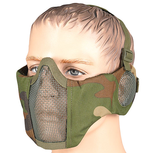 WoSport WST Battlefield Glory Airsoft Gittermaske Lower Face mit Ohrabdeckung woodland