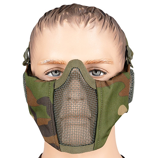 WoSport WST Battlefield Glory Airsoft Gittermaske Lower Face mit Ohrabdeckung woodland Bild 1