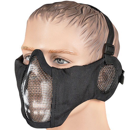 WoSport WST Battlefield Glory Airsoft Gittermaske Lower Face mit Ohrabdeckung Black Skull