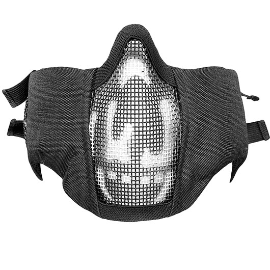 WoSport WST Battlefield Glory Airsoft Gittermaske Lower Face mit Ohrabdeckung Black Skull Bild 5