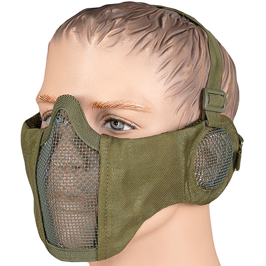 WoSport WST Battlefield Glory Airsoft Gittermaske Lower Face mit Ohrabdeckung oliv