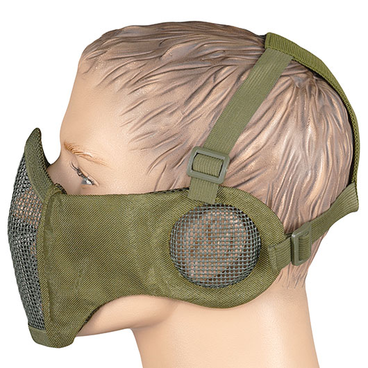 WoSport WST Battlefield Glory Airsoft Gittermaske Lower Face mit Ohrabdeckung oliv Bild 2