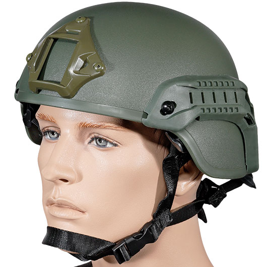 WoSport Airsoft Helm MICH 2000 Standard Style mit NVG Mount verstellbar oliv