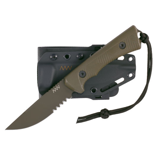 ANV Knives Outdoormesser P200 mit Sgezahnung Sleipner Stahl Cerakote oliv inkl. Kydexscheide Bild 3